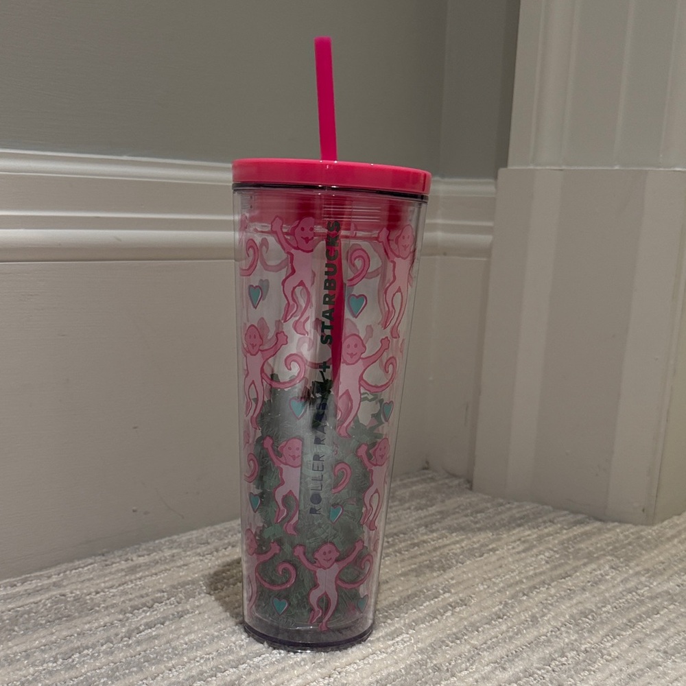 Starbucks and Roller Rabbit Pink and White Monkey Tumbler - Limited Edition
